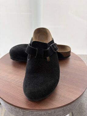 Birkenstock Black Suede Boston Clogs